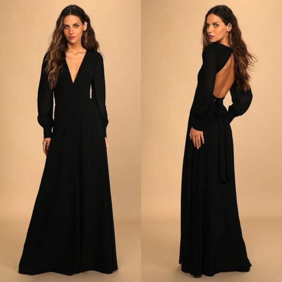 Lulus | Talk About Divine Black Long Sleeve Backless Maxi Dress - Picture 1 of 7